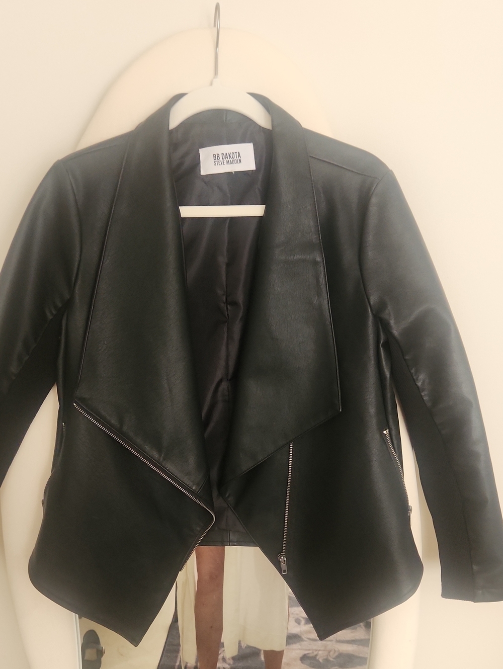 BB Dakota Black Faux Leather Waterfall Moto Jacket